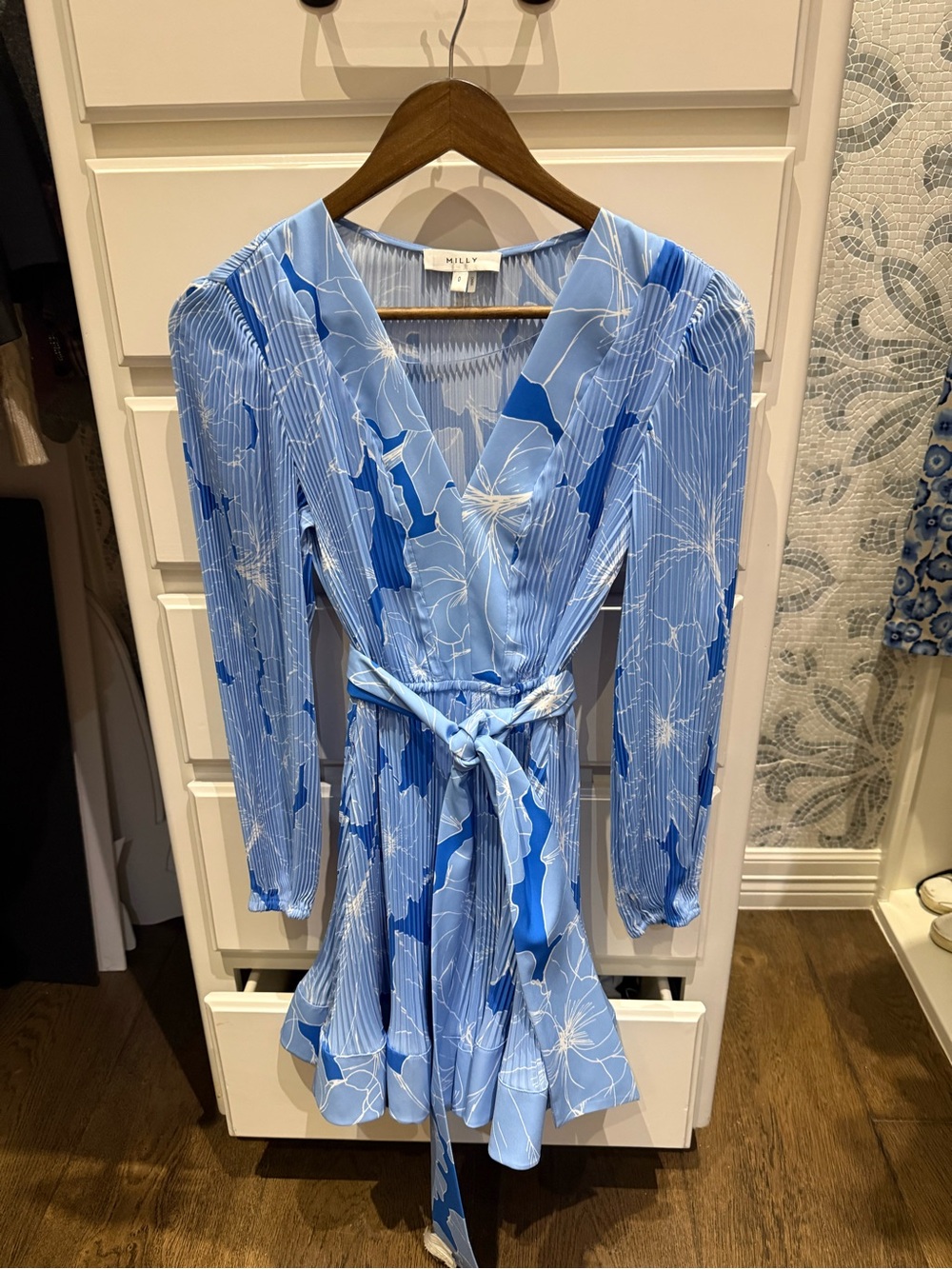 Milly Light and Royal Blue Floral Wrap Mini Dress
